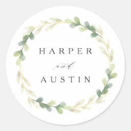 Grönt Foliage Vattenutandningsfärg Botaniskt Bröll Runt Klistermärke