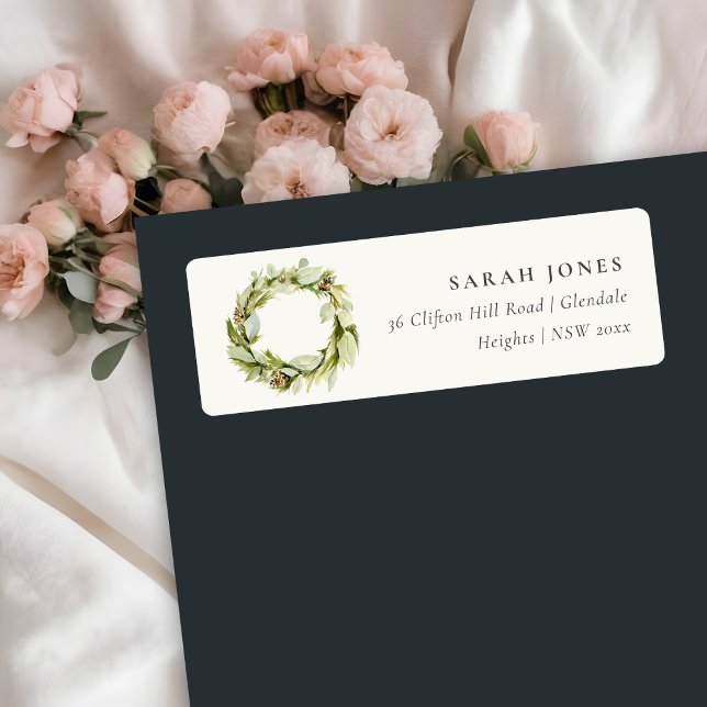 Grönt Foliage Vintervintern Kund Adress Returadress Etikett (Skapare uppladdad)