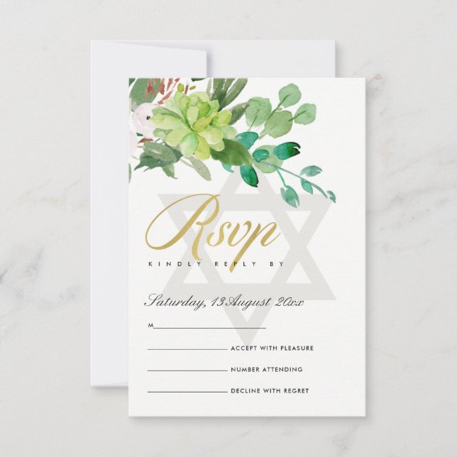 GRÖNT FOLIAGE WREATH STAR PUB BAT MITZVAH OSA KORT (Framsida)