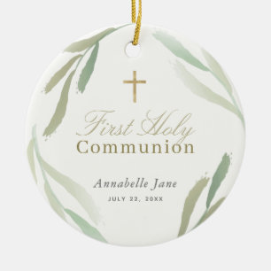 Grönt Foliages First Heliga Communion Julgransprydnad Keramik