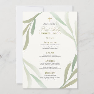 Grönt Foliages First Heliga Communion Menu Inbjudningar