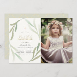 Grönt Foliages Photo First Heliga Communion Inbjudningar