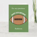 Grönt Football 13th Birthday Grandson Kort<br><div class="desc">En grönt-personlig-fotbolls-fotbolls-13-födelsedagspressonskort,  som du lätt kan anpassa med hans ålder och namn. Insidan läser ett födelsedagsmeddelande som du enkelt kan redigera också. Du kan anpassa baksidan av det här födelsedagskortet med året.</div>