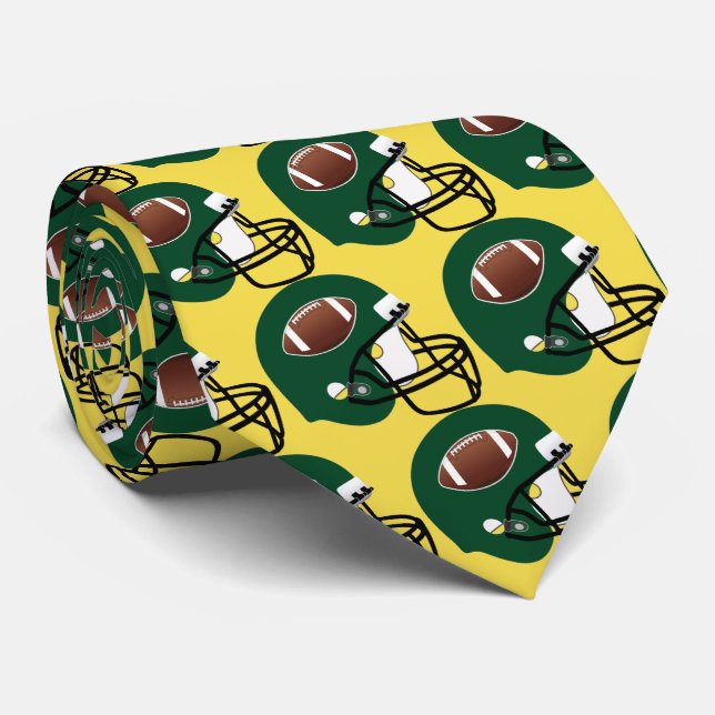 Grönt Football Helmet Gult/Guld Necktie Slips (Rullad)