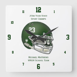 Grönt Football Helmet Namn och School Clock Fyrkantig Klocka