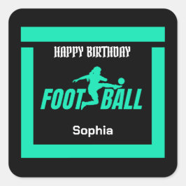 Grönt Football Player Girl, Birthday Girl Team Fyrkantigt Klistermärke