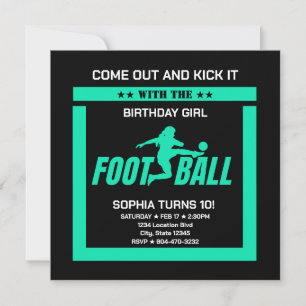 Grönt Football Player Girl, Birthday Girl Team Inbjudningar