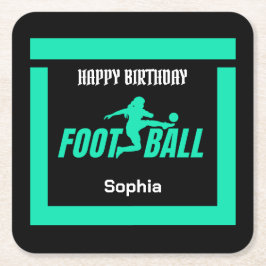 Grönt Football Player Girl, Birthday Girl Team Underlägg Papper Kvadrat