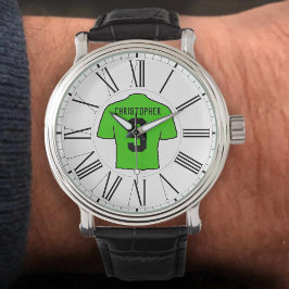 Grönt Football Shirt med romerska siffror. Armbandsur