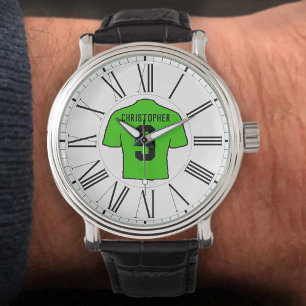 Grönt Football Shirt med romerska siffror. Armbandsur