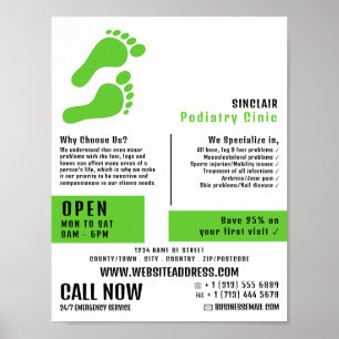 Grönt Footprint, Podiatry Clinic, Podiatrist Poster