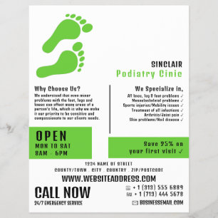 Grönt Footprint, Podiatry Clinic, Podiatrist Reklamblad