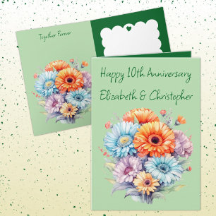 grönt för 10-årsdagen av gerbera-blommor kort