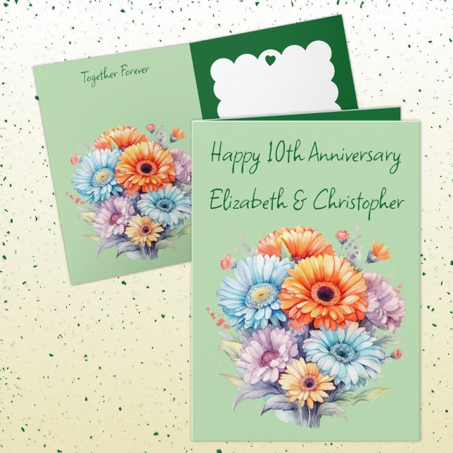 grönt för 10-årsdagen av gerbera-blommor kort (Skapare uppladdad)