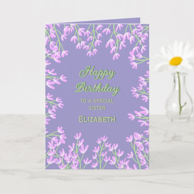 Grönt för akut Rosa Lila Blommor, födelsedagskort Kort (Liten växt)