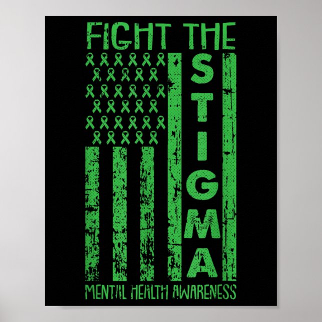 Grönt för amerikanska Flagga medvetenhet om psykis Poster (Framsidan)