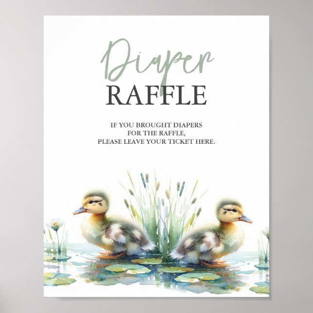 Grönt för Anka Diaper Raffle Baby Shower-skylt Poster (Framsidan)