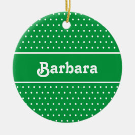 Grönt för anpassad namnpolka-punkt och vit julgransprydnad keramik