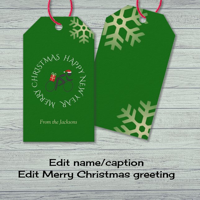 Grönt för anpassningsbar av julcyklist presentetikett (Skapare uppladdad)