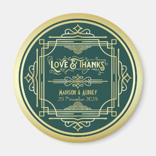 Grönt för Art Deco Bröllop Kärlek och Tack Gul Magnet