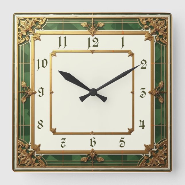 Grönt för Art Deco-Elegant Fyrkantig Klocka (Framsida)