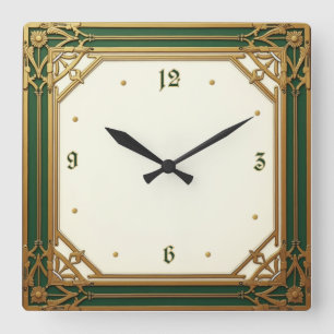 Grönt för Art Deco-Elegant Fyrkantig Klocka