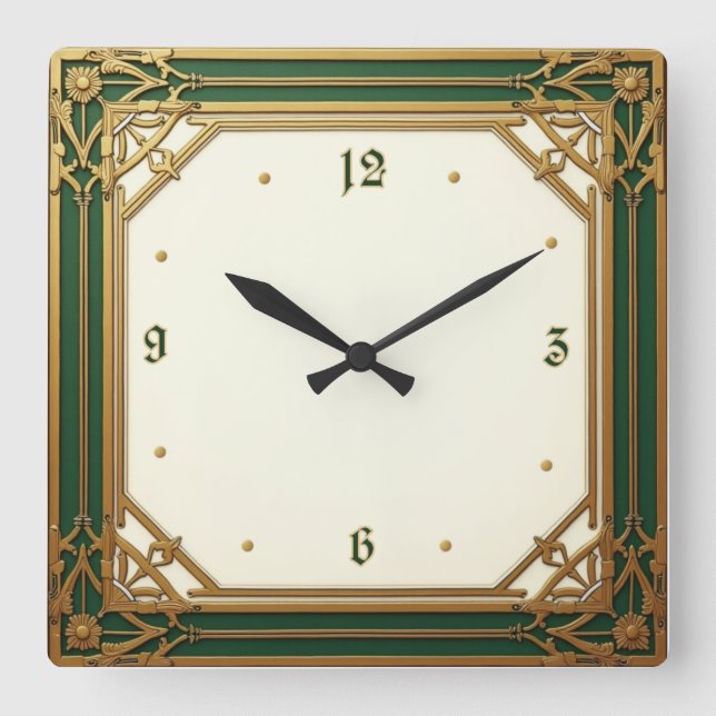 Grönt för Art Deco-Elegant Fyrkantig Klocka (Framsida)