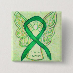 Grönt för artrit - medvetenhet Ribbon Angel Anpass Knapp