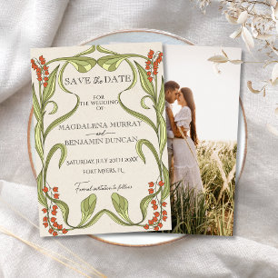 Grönt för  av art nouveau Ram Blommigt Orange Spara Datumet