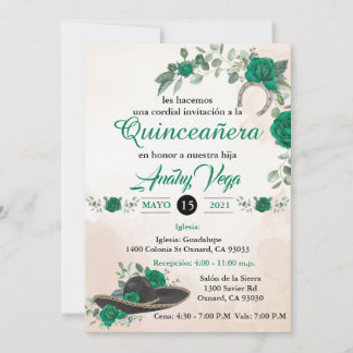 Grönt för bjudación Quinceañera Charra Emerald Inbjudningar