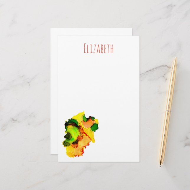 grönt för bläck gult av abstrakt konst brevpapper (Fram/Back In Situ)