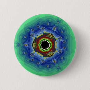 Grönt för blått för påfågelFractalMandala Knapp