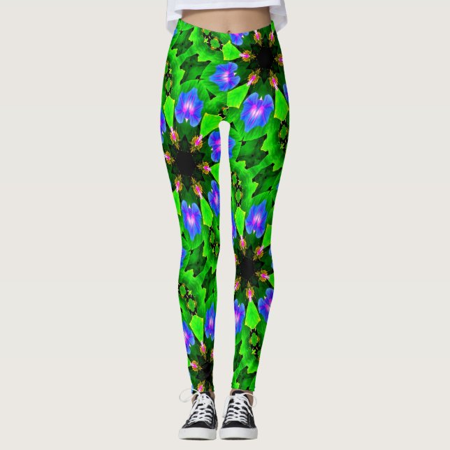 grönt för blåttmorgonhärligheter leggings (Framsida)