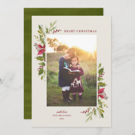 Grönt för Blommigt av rustik vattenfärg Julkort