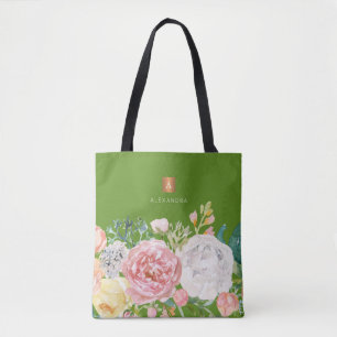 Grönt för blommigt av trendig med vattenfärg i mon tygkasse