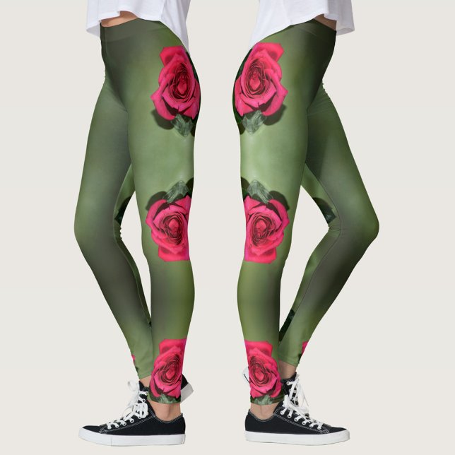 Grönt för Blommigt för Elegant i klassiskt Röd ros Leggings (Skapare uppladdad)