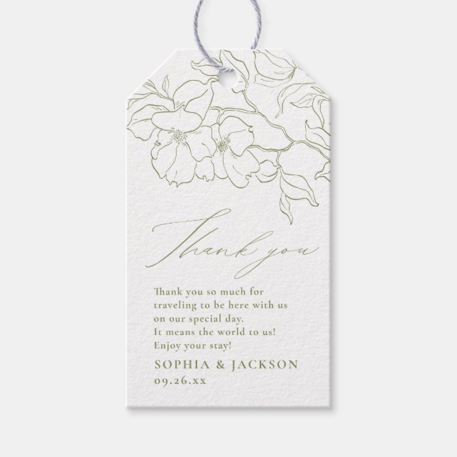 grönt för blommigt i elegant hand plockade tack presentetikett (Framsidan)