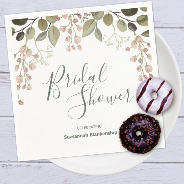 Grönt för blommigt överst Gräns Möhippa Pappersservett (It's simple to personalize or remove the two lines of template text on this bridal shower design. )