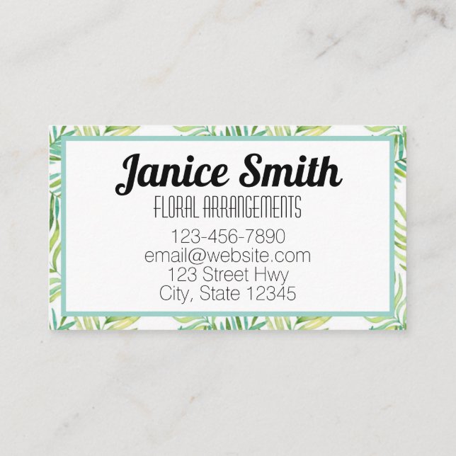Grönt för Blommigten Tropical Lövs Background Visitkort (Baksida)