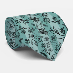 Grönt för Blommönster av honungsbin och blommor Slips