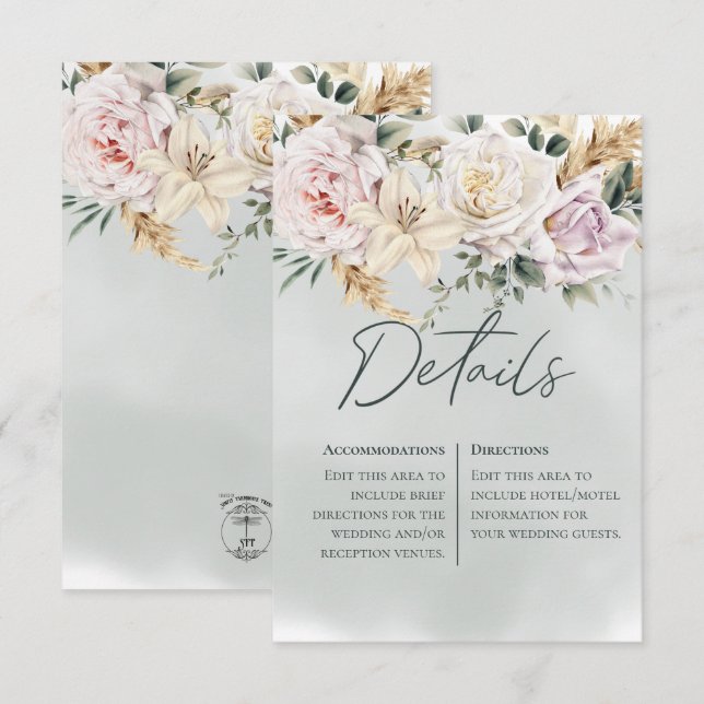 Grönt för Boho Pampas & Rosa ros-kort OSA Kort (Fram/baksida)