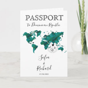 Grönt för Bröllop-destinationspass, världskarta fö Inbjudan