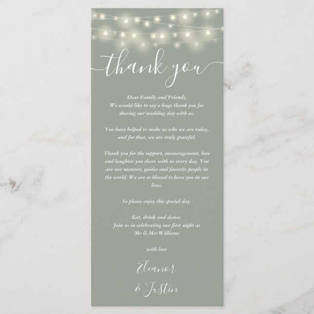 Grönt för Bröllop Tack Ljus Sage Place Card Meny (Framsida)