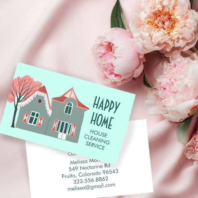 Grönt för Charming Rosa för Städning i hemmet  Visitkort (House Cleaning Home Services Charming Pink Green CUSTOM Business Card
)