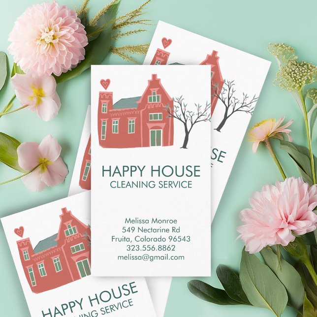 Grönt för Charming Rosa för Städning i hemmet  Visitkort (House Cleaning Home Services Charming Pink Green Business Custom Card
)