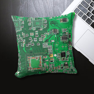 Grönt för Computer Geek Circuit Board Kudde