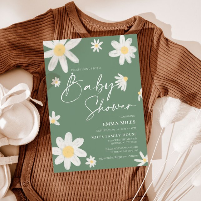 Grönt för Daisy för inbjudningssökning för babyvis Inbjudningar (Skapare uppladdad)