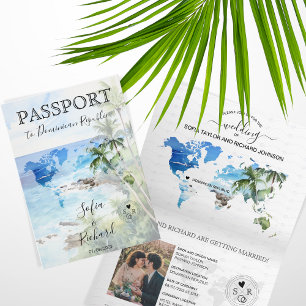 Grönt för destinationspass för Bröllop-, världskar Inbjudan