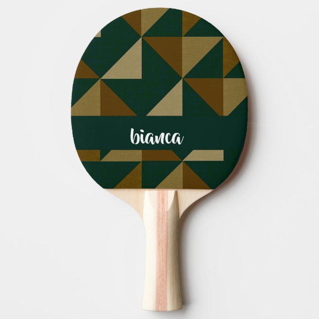 Grönt för eget namn och bruna former pingisracket (Framsidan)