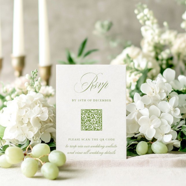 Grönt för elegant Sage QR-kod OSA Bröllop-kort (Elegant Sage Green QR Code RSVP Wedding Card)